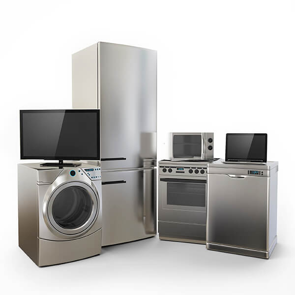 Home Appliance Installations - Group of appliances including washing machine, dishwasher, electric oven with stove and microwave