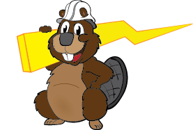 Licensed Electricians serving Aloha Hillsboro Beaverton Oregon - Beaver Electric's Beaver mascot holding lightning bolt